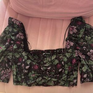Zara Black and Green Floral Blouse